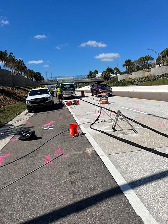 Roadway concrete repair with survey markings