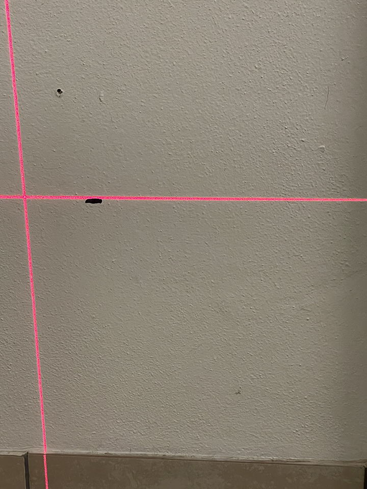 Interior wall assessment with laser level crosshairs